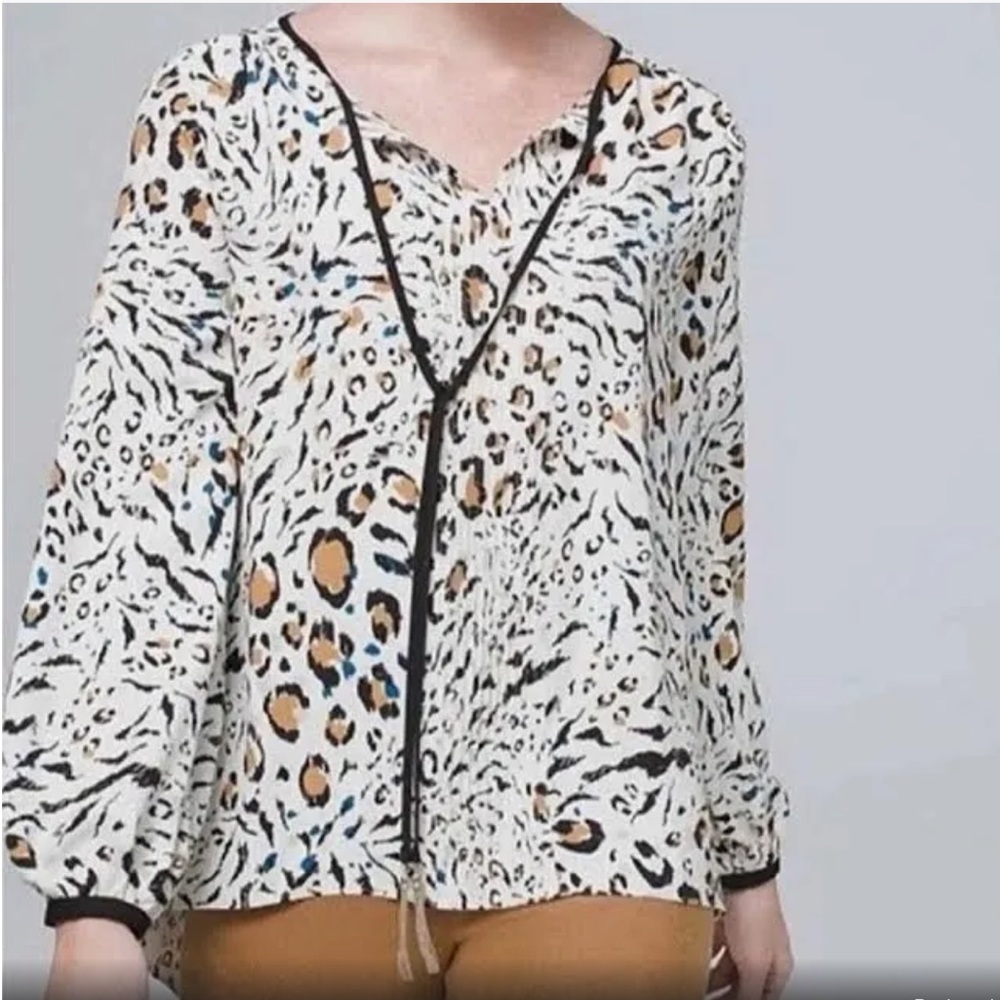 White House Black Market Leopard Print Blouse, Size XL
